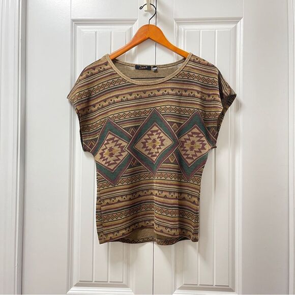 Dex Aztec Print Brown Knit Tunic Blouse - S - Picture 2 of 11